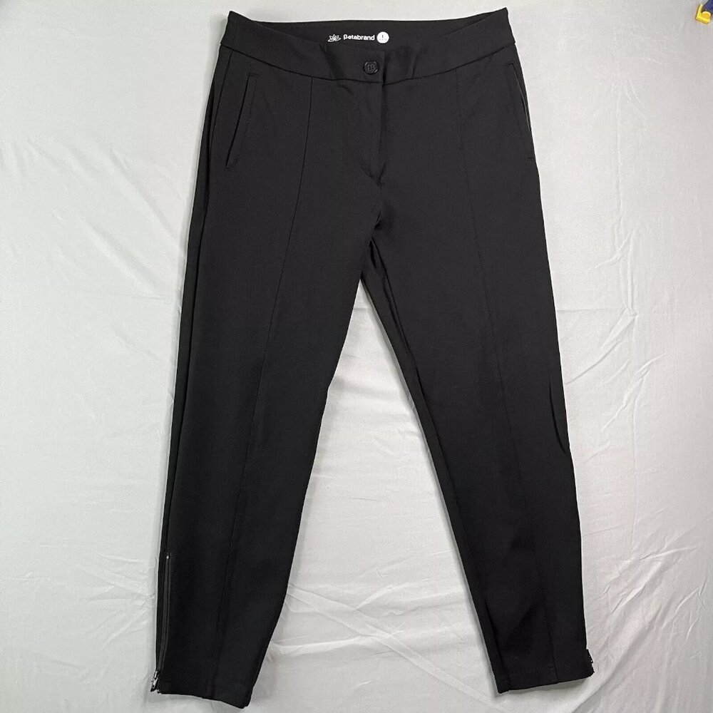 Betabrand Pants Womens Large Petite Black Ankle Zip Ponte Center Seam Slim Leg